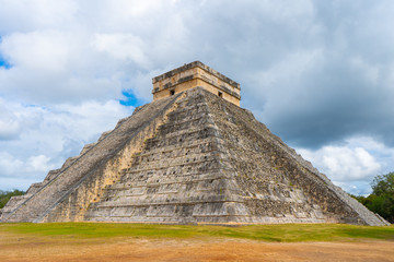 El Castillo pyramid (Temple of Kukulcan). General view. Architecture of ancient mayan civilization. Chichen Itza archeological site. Yucatan. Mexico.