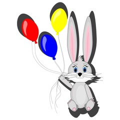 Easter bunny with balloons Isolated on a white background. Stock vector illustration for decoration and design, postcards, posters, fabrics, children's books, holidays and more