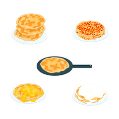 Cook pancakes with different filling. Russian traditional food. Pancakes vector collection.