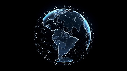 Global network network connection the world abstract 3D rendering satellites starlink. satellites create oneweb or skybridge surrounding planet conveying complexity big data flood the modern digital