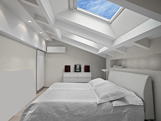 interior shots of a modern bedroom in the mansard