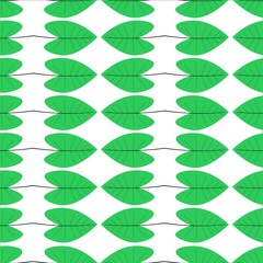 Seamless pattern with tropical leaves in the form of a heart in a flat style on white background. Stock vector illustration for decoration and design, packaging, wallpaper, wrapping paper, fabrics 