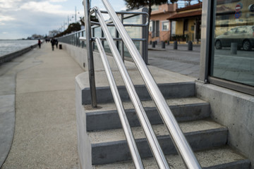 Metal railings and glass wall outdoor