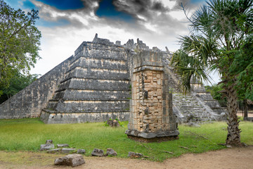 The Osario pyramid. Chichen Itza archaeological site. Architecture of ancient maya civilization....