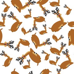 Seamless pattern with recumbent deer on a white background. Stock vector illustration for decoration and design, wrapping paper, cards, posters, wallpapers, fabrics, web pages and more.