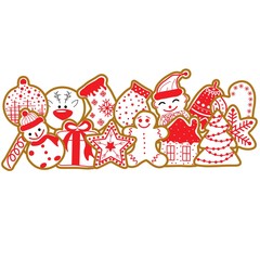 Gingerbread cookies in the center of the banner isolated on white background. Stock vector illustration for decoration and design, for cards and posters, for web pages, holiday element and more.