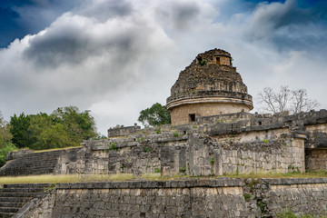 The observatory temple (El Caracol). Chichen Itza archeological site of ancient maya. Travel photo or background. Mexico. Yucatan