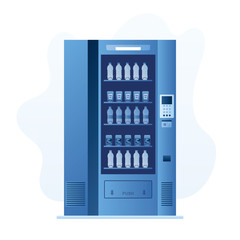 Water and beverages vending machine. Trendy blue style design