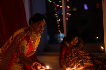 adult, art, asian, beautiful, bengali, cheerful, clothing, culture, dark, diwali celebration, diwali decoration, diwali greetings, elegant, enjoying, ethnic, ethnic wear, evening, female, festival, fi