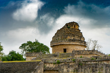 The observatory temple (El Caracol). Chichen Itza archeological site of ancient maya. Travel photo or background. Mexico. Yucatan