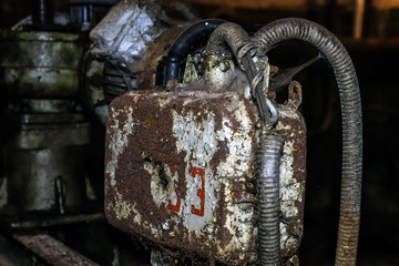 Old rusty electrical unit. Detail. Close-up.