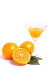 Fresh orange juice with fruits, isolated on white