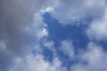 Obraz premium Background of blue sky with cumulus clouds at the zenith.