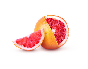 Whole and sliced ​​grapefruit isolated on white background.