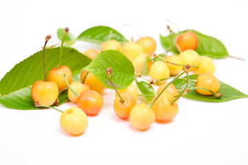 Fresh yellow cherries on the table