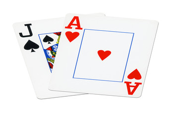 Blackjack cards isolated on white background.