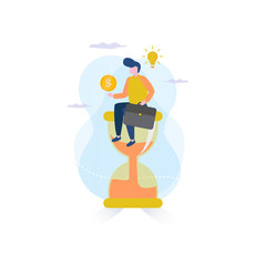 Flat design of men sitting on an hourglass for business concepts