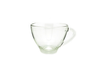 Empty glass cup isolated on white background for tea and coffee .