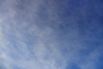 Blue sky background with light white clouds at the zenith.