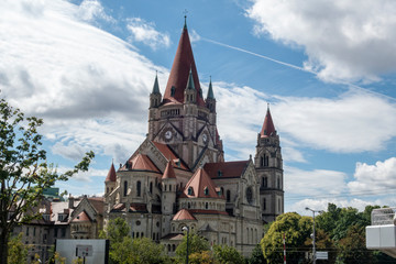Fototapeta na wymiar Beautiful St. Francis of Assisi Church, Vienna, photographed in a summer day