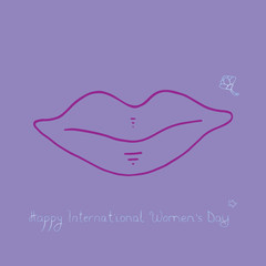 Happy International Women's Day. March 8. Spring mood. Vector templates for card, poster, flyer. Lips and flower.