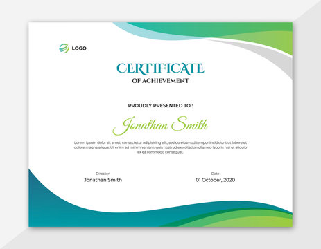 Abstract Colored Green and Blue Waves Certificate Design