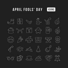 Vector Line Icons of April Fool's Day