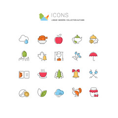 Set Vector Line Icons of Autumn