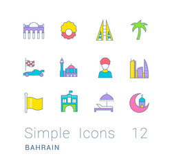 Fototapeta na wymiar Set of Simple line Icons of Bahrain