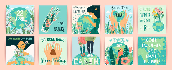 Earth Day. Save Nature. Vector templates for card, poster, banner, flyer - obrazy, fototapety, plakaty