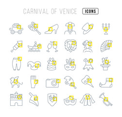 Vector Line Icons of Carnival of Venice