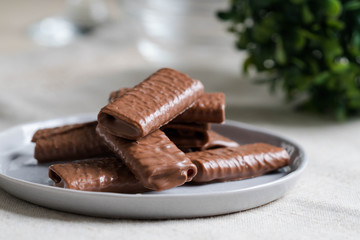 thin layers of crepe covered with milk chocolate
