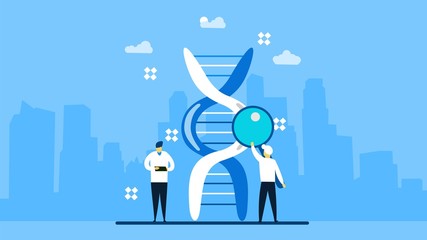  Genetic DNA Science  with Tiny People Character Concept Vector Illustration, Suitable For web landing page,Wallpaper, Background,banner,Book Illustration.