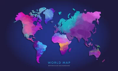 Deurstickers Vector hand drawn watercolor world map isolated on dark background © Eva Kali