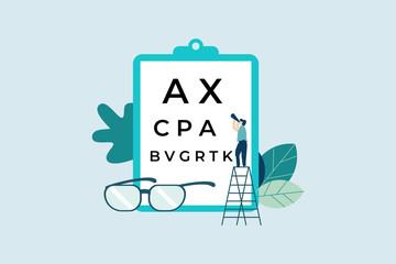 Medical Ophthalmologist Eyesight Check Up. Eye Test illustration concept for web landing page template, banner, flyer and presentation