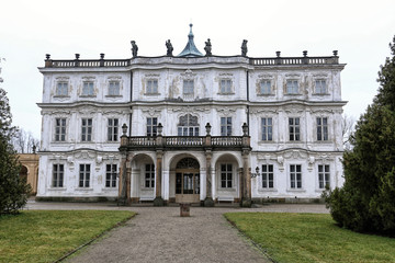Fototapeta na wymiar Frontal facade of Ploskovice chateau with balcony