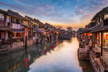 Xitang ancient town rivers and ancient buildings and houses..