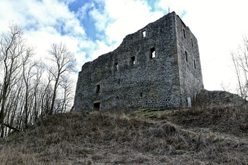 Ceska Kamenice castle ruins on the top of hill