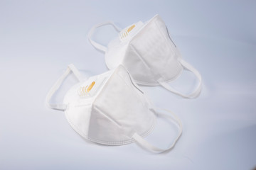 Two N95 antibacterial protective masks closeup