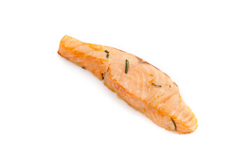 Grilled salmon isolated on white background.