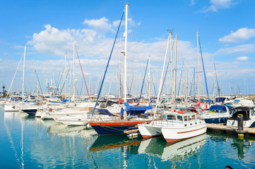 Fototapeta na wymiar Yachts, motorboats, marina, Larnaca, Cyprus