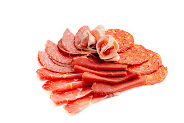slices of ham isolated on white background