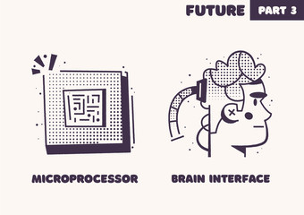 Technologies of the future. Retro icon set. Flat vector illustration