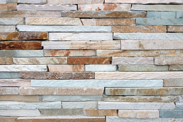 white tan brown rust slim cut slate rock wall close-up