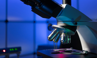 microbiological laboratory microscope in laboratory interior