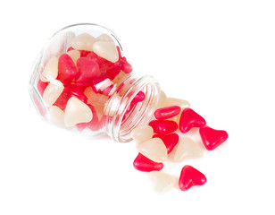 heart-shaped jelly candies isolated on white