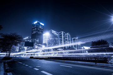 Speed effect of city night in Shenzhen Financial District..