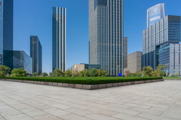 Urban road and modern office building of Ningbo business district