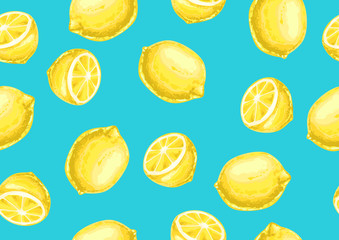 Seamless pattern with lemons and slices.