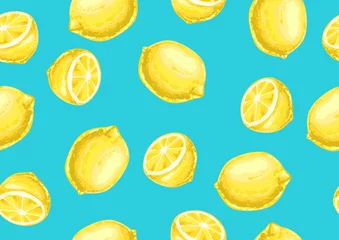 Foto op Plexiglas Citroen Naadloze patroon met citroenen en plakjes.